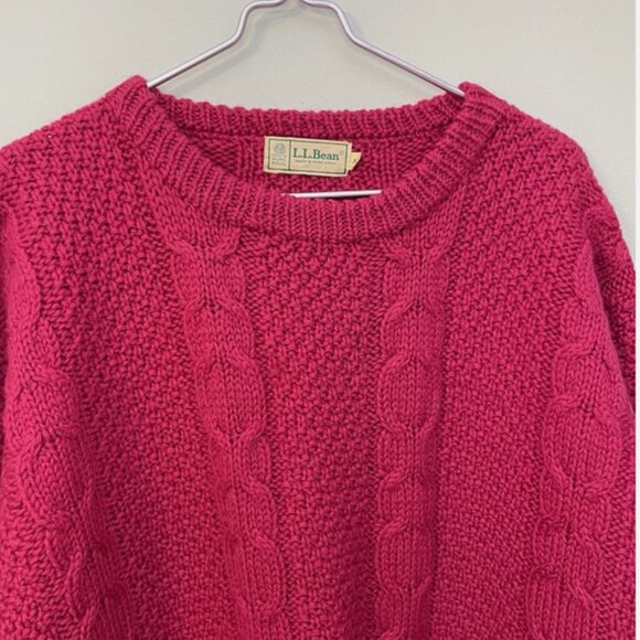 Vintage LL Bean Women’s 100% Wool Sweater Fisherman Cable Knit XL Pockets - Picture 9 of 16